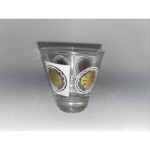 6 Mid Century Double Shot Glasses Gold & White Design Barware